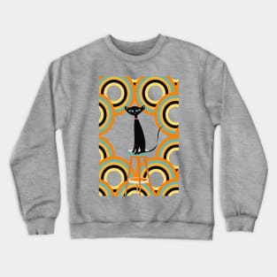 Black Cat Surrounded by Retro Shapes Crewneck Sweatshirt